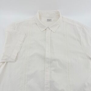 JEKAOYI Mens XL White Cotton Linen Guayabera Short Sleeve Button Down Shirt